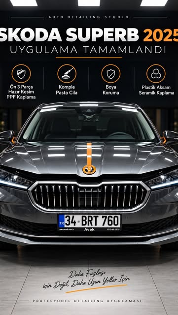 Drive Detailing Instagram paylaşımı: Škoda Superb ön üç parça hazır kesim PPF ve bakım uygulaması
